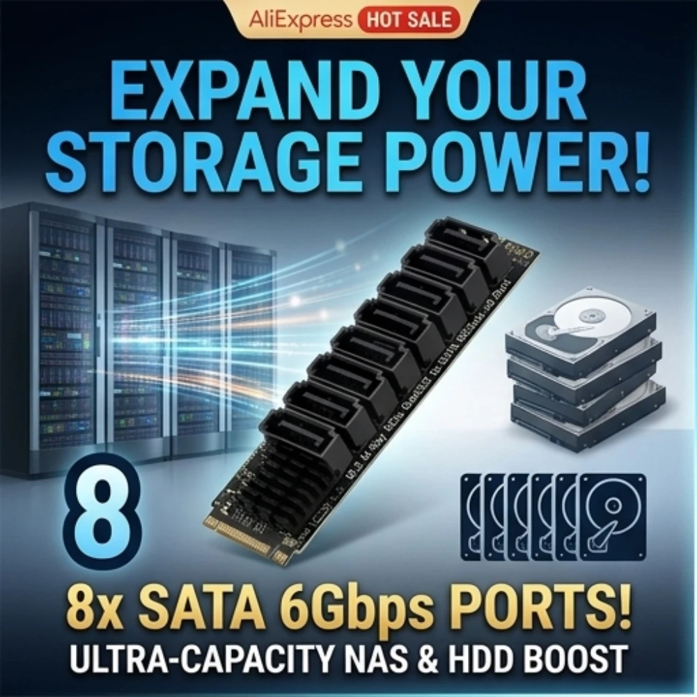 M.2 To SATA Adapter ASM1166 6Gbps 8 Port M.2 M KEY NVMe To SATA Convert Card with Smart Indicator Tools Included for Desktop PC