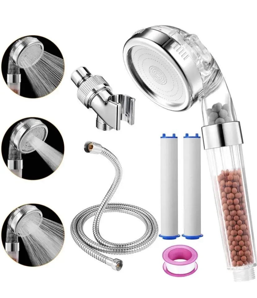 YyhcIonic Shower Head Handheld High Pressure Water Saving 3 Modes Adjustable Filter Showerhead