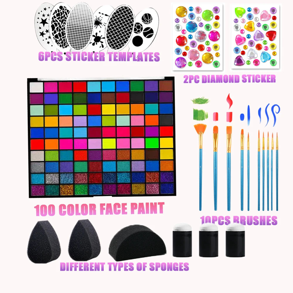 100색 전문가용 바디 페이스 페인트 키트 파티용 ﻿ 페이스 페인트 키트 수성 무독성 페이스 페인트 팔레트 수성