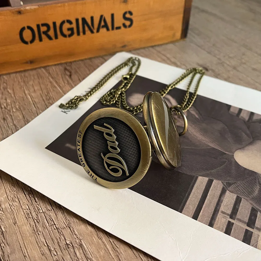 خمر النحاس "والد" ساعة جيب كوارتز قلادة رائعة ساعة أفضل هدية عيد ميلاد للأب الأب reloj دي bolsillo