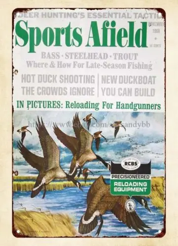 wall art 1968 Sports Afield Hunting cover art mallard duck flying metal tin sign