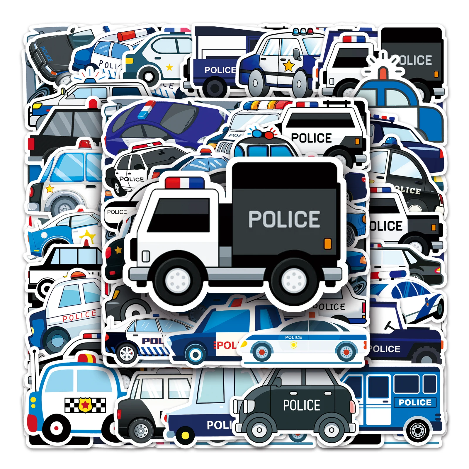 50Pcs Police Car Series Cartoon Cute Waterproof Sticker Skateboarding Snowboard Retro Vinyl Sticker