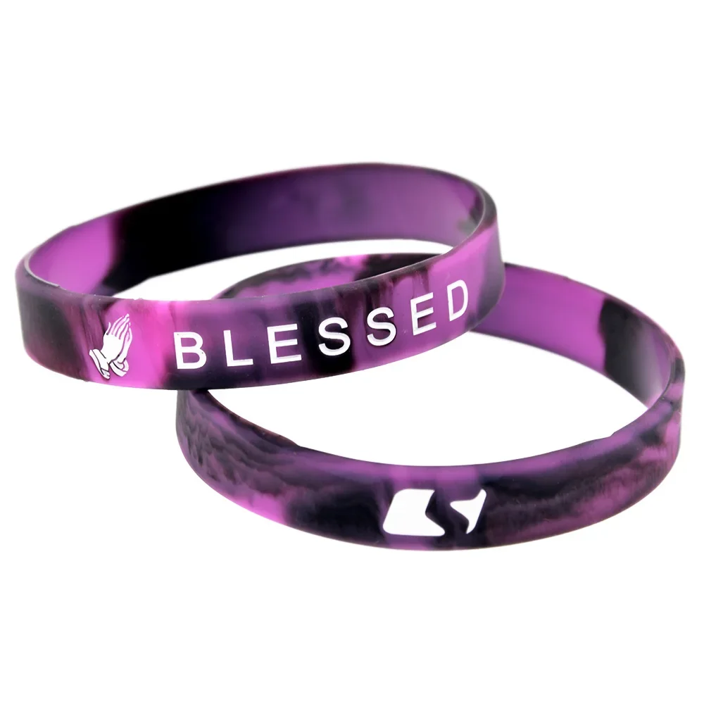 50 Stück modische Armreifen in gewirbelten Farben, gesegnetes Silikon-Gummi-Armband, christliche Armbänder – Detail 5