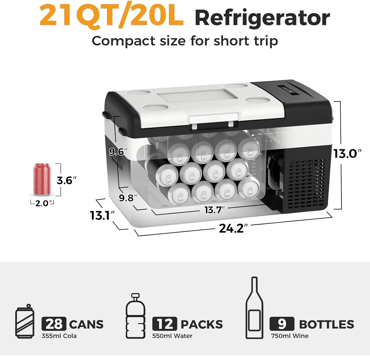 Electric Coolers for Vehicles AC/DC Car Refrigerator, 20L/21QT 12V Refrigerator Car Fridge Portable Freezer, Plug In Co