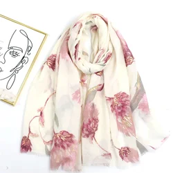 2023 marca de luxo franja viscose cachecol para mulher ouro lurex aztec floral xales e envolve pashmina muçulmano bufandas 180*90cm