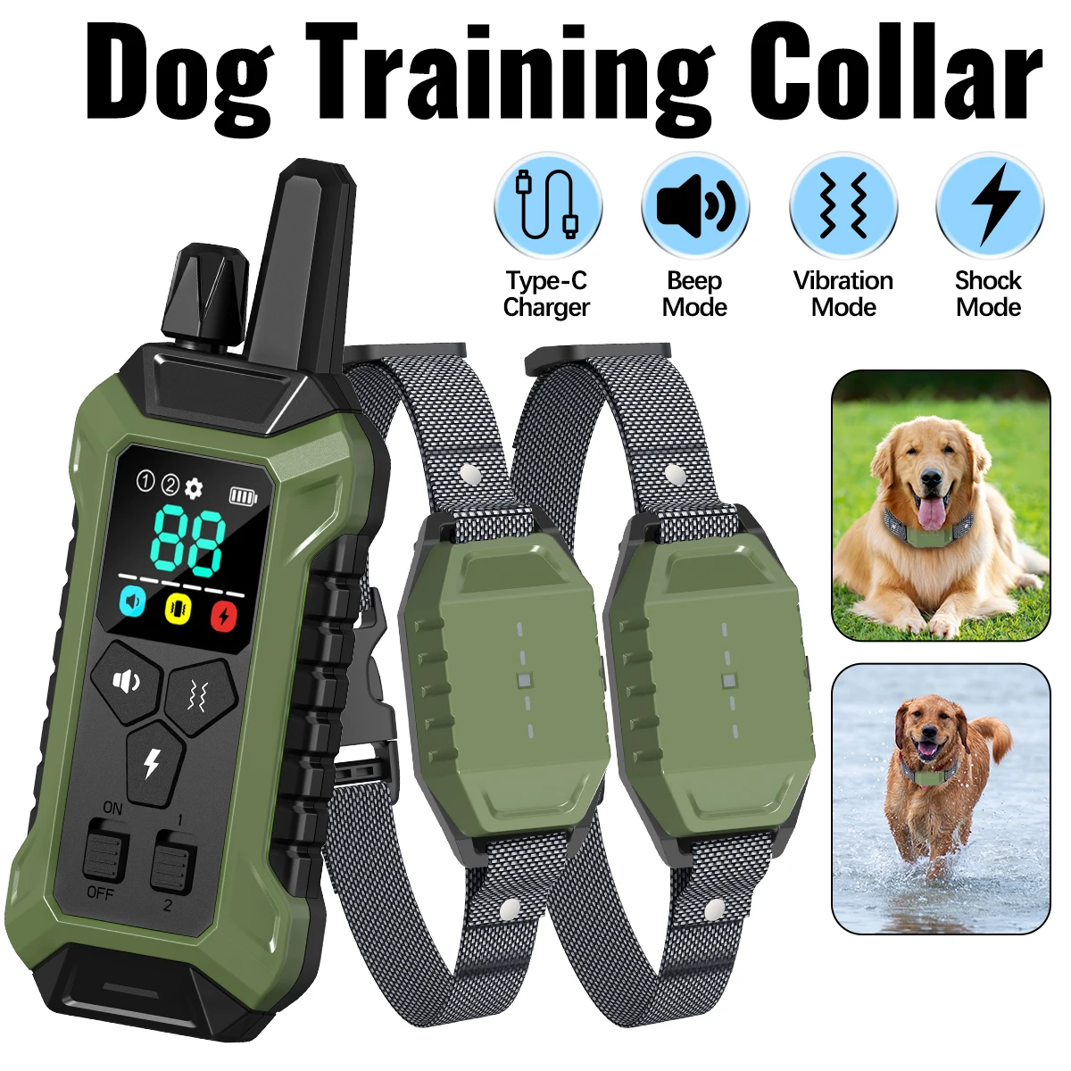 

ORCLEAB PC30 Электрический ошейник для дрессировки собак с дистанционным управлением Водонепроницаемый перезаряжаемый звуковой сигнал с вибрацией Type-C для собак 10-120 фунтов