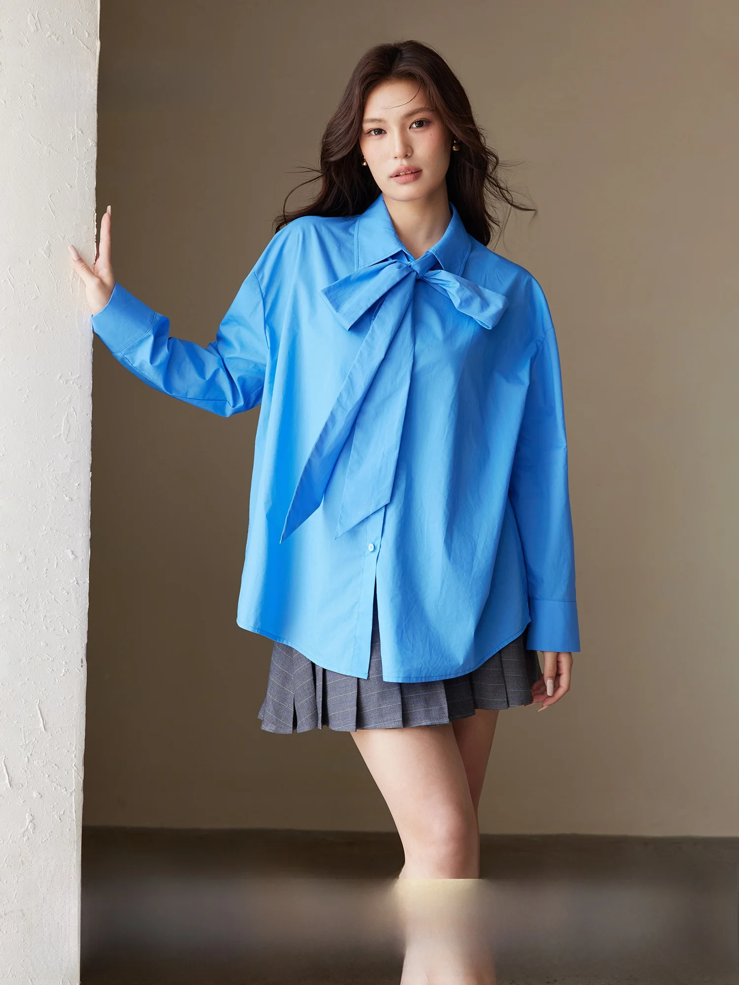 

Женская осенняя мода из хлопка с отложным воротником больших размеров серии Plusmall Salt, большие размеры, с принтом тай-дай