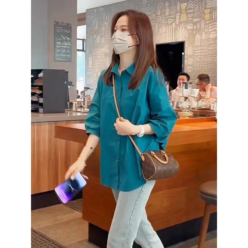 

Pure Cotton Women's Mid-sleeve Shirt Fashion Stylish New Spring Summer and Autumn Top Loose and Casual Thin