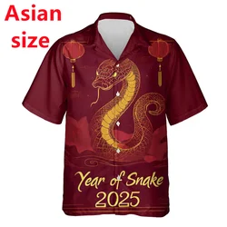 Year Of Snake 2025 3D Printed Shirts For Men Chinese New Year Beach Shirt Funny Gifts Short Sleeve Button Clothing Unisex Tops