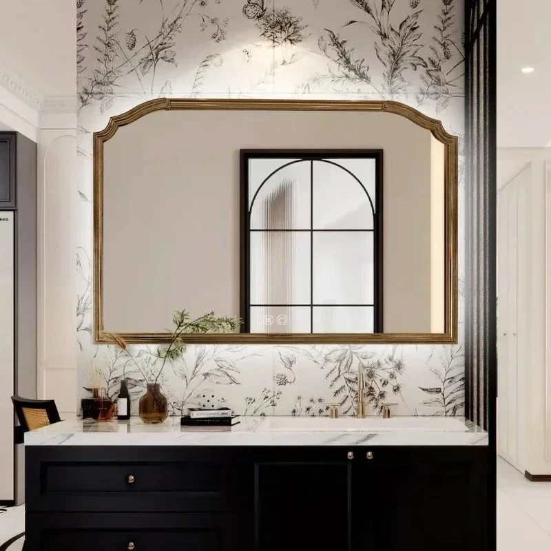 American Retro Bath Mirrors Bathroom Mirror Light Luxury Designer Decorative Mirrors Wall Mounted Vanity Mirror for Bedroom