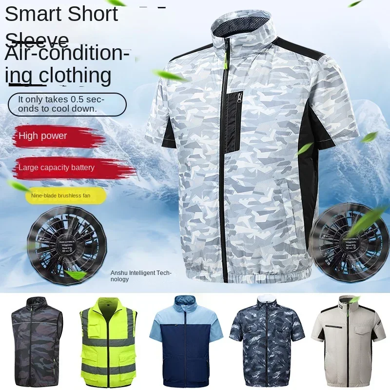 

Summer New Rechargeable Air Conditioner Clothing Short-sleeved Fan Cooling Cooling Sun Protection Outdoor Work Clothing
