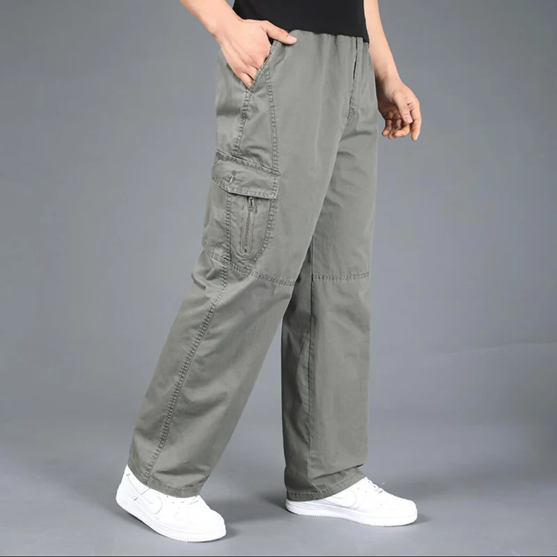 Otoño primavera hombres pantalones cargo bolsillos con cremallera algodón talla grande 6XL 7XL 8XL caqui verde militar negro gris pantalones cool 54 56 48 50 46