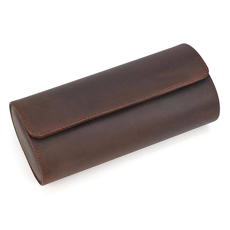 Men Watch Cases Vintage Leather Watch Case for Couples Outdoor Convenient Three round Buckle Watch Bag Storage Box New Arrivals