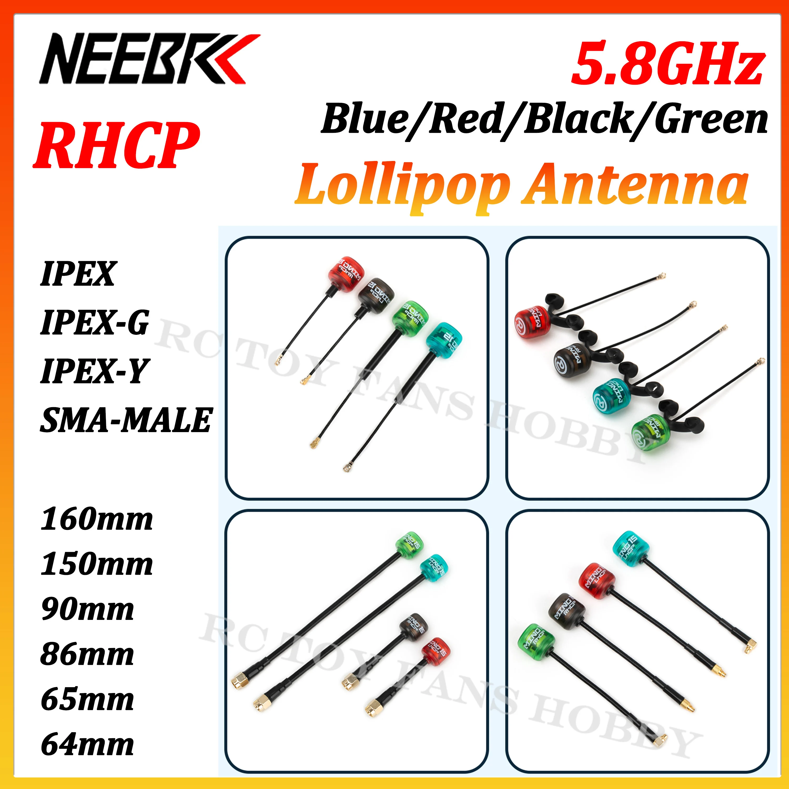 5.8G Mini Lollipop RHCP FPV Antenna High Gain 3.3Dbi IPEX IPEX-G IPEX-Y SMA Connector for Transmitter/Receiver RC Racing Drone