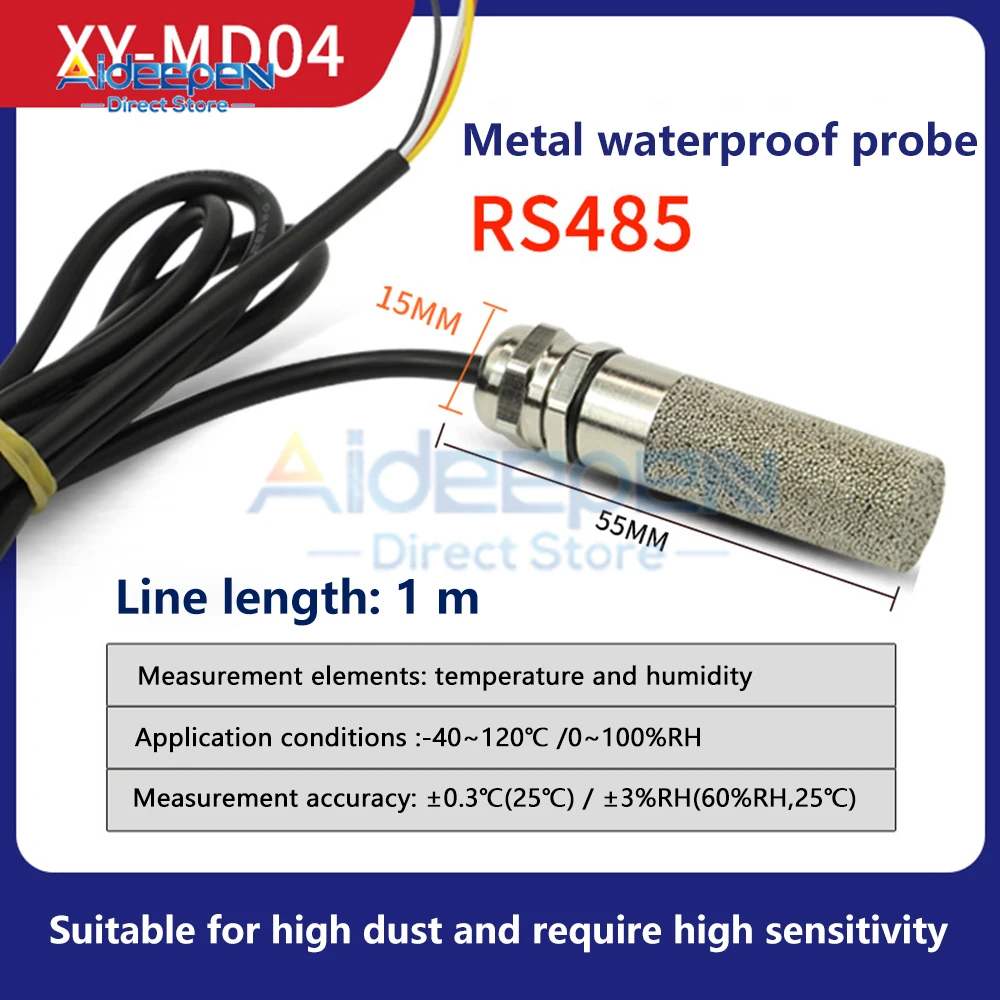 DC 5-28V XY-MD03 Temperature and Humidity Sensor Transmitter RS485 Collector Temperature and Humidity PE Waterproof Probe