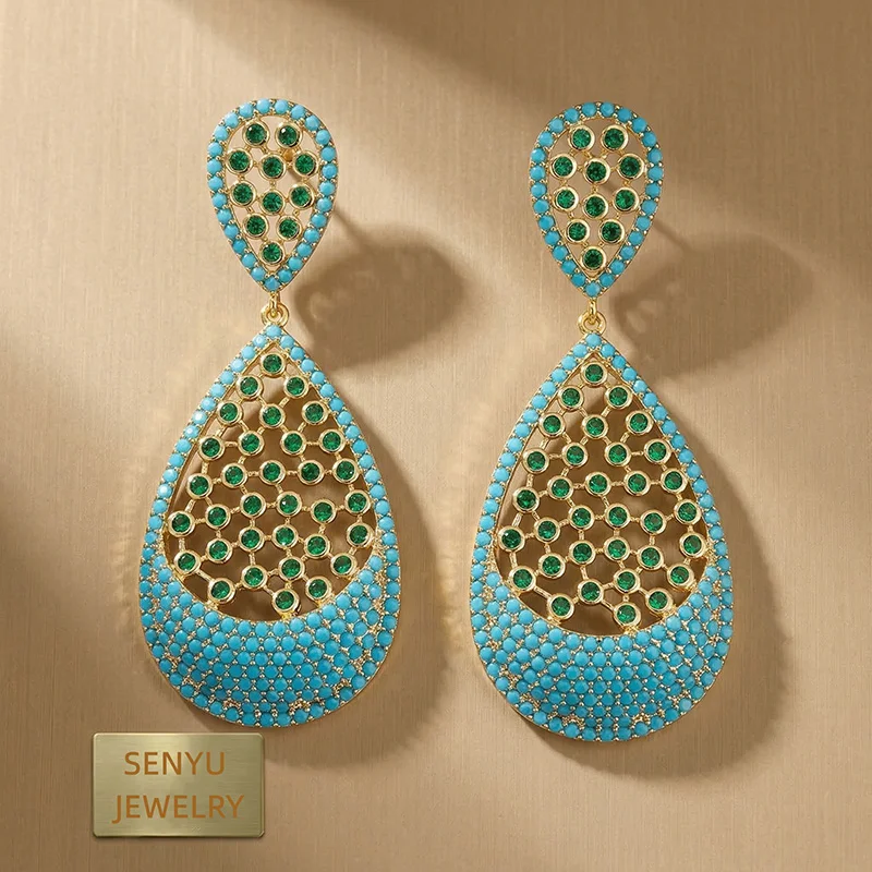 

SENYU Luxurious Multi-Layer Geometric Crystal Dangle Earrings for Women Drop Earrings Sparkling CZ Wedding Party Jewelry Gift