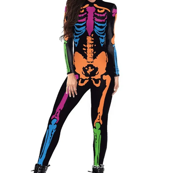 Skelett-Knochen-Blumen-Schädel 3D-Druck Anzug für Damen und Herren, Muskel-Menschenkörper-Jumpsuit, Halloween-Party-Cosplay-Kostüme – Detail 8