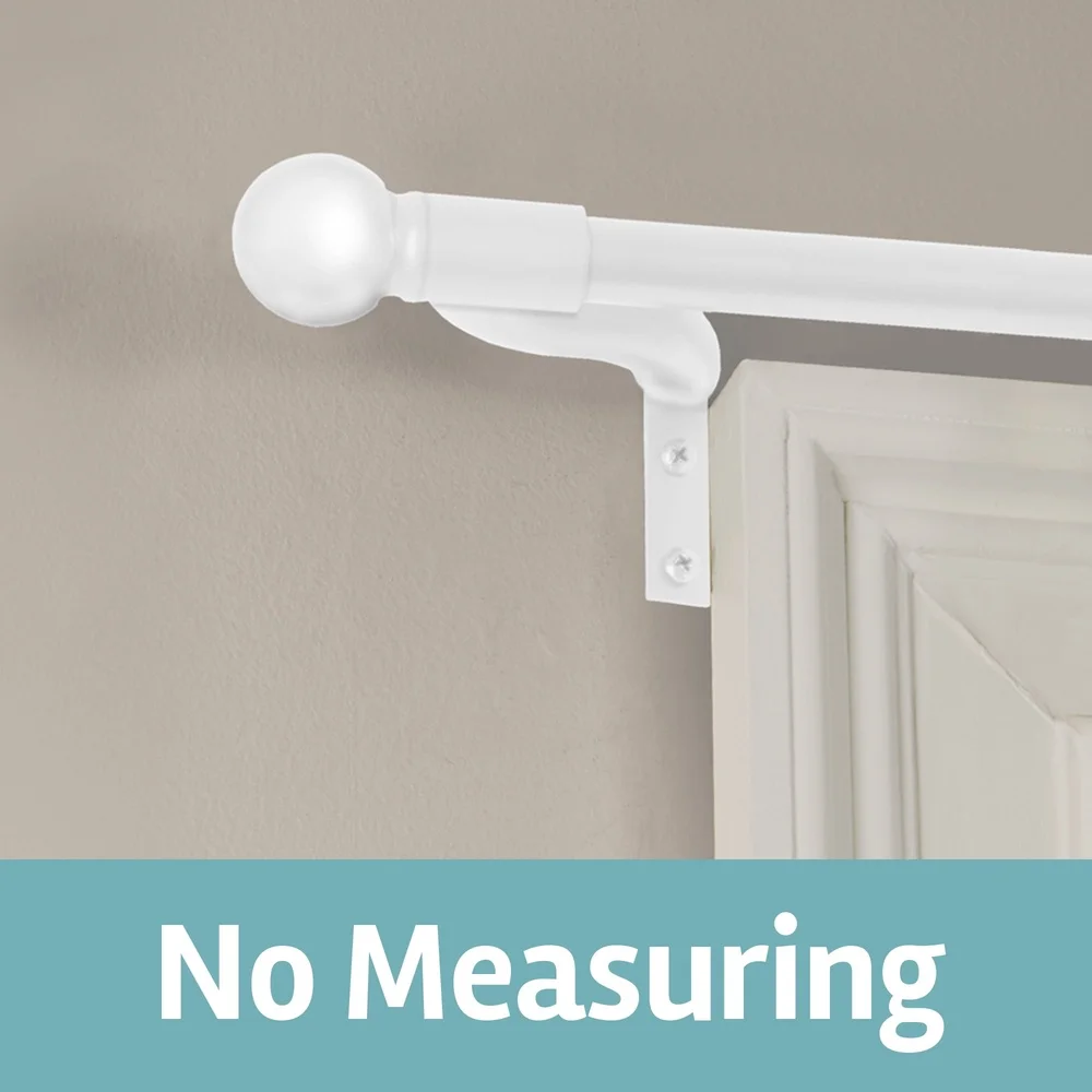 

Adjustable 18-48 Inch Wall Mount Curtain Rod Easy Install with Brackets Decorative Ball Finials Rust Resistant White Finish