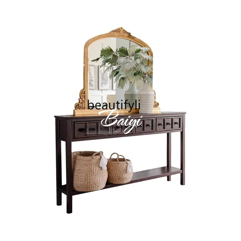 

French rural retro solid wood porch counter opposite the door porch cabinet light luxury decoration table