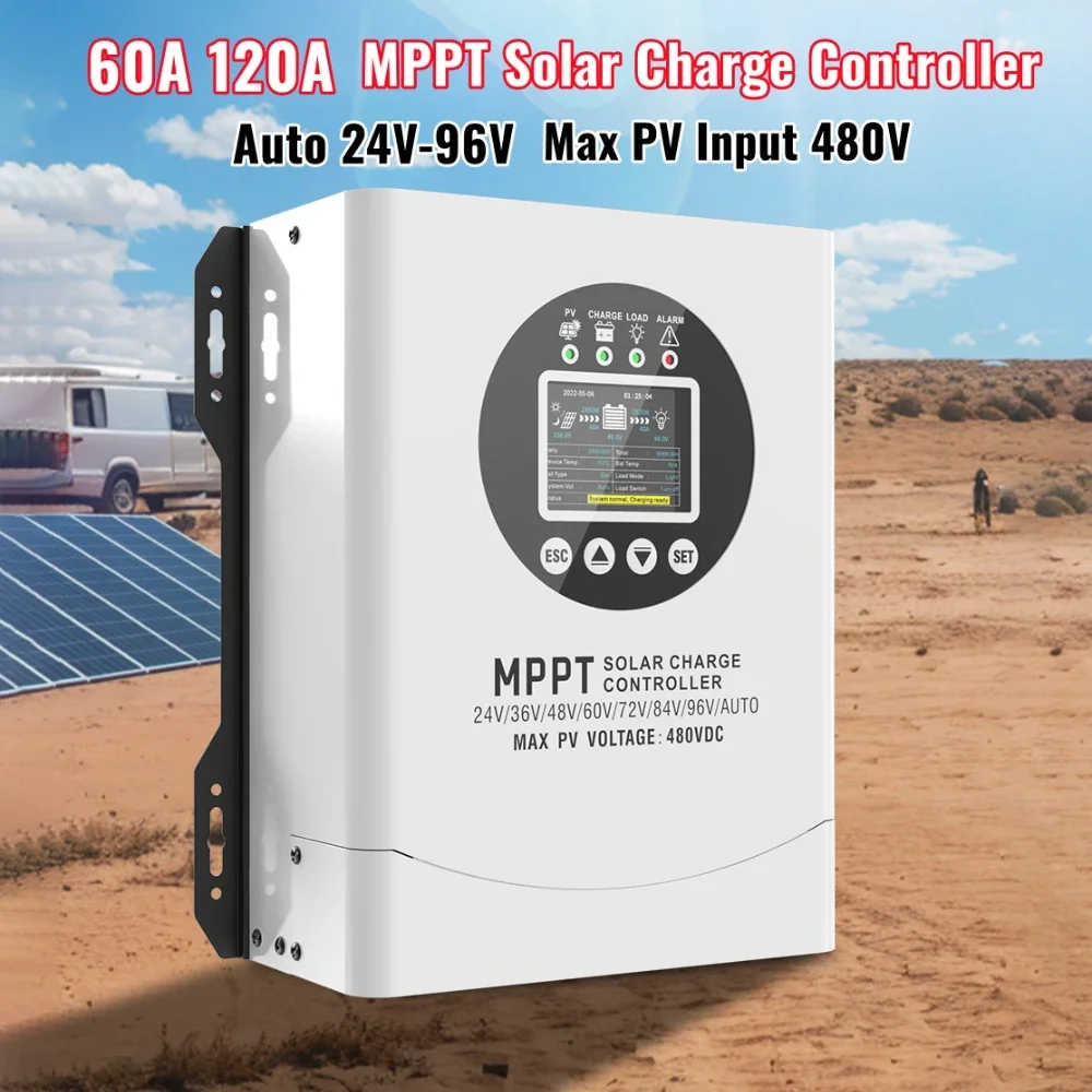 MPPT 60A 120A Solar Charge Controller 24V-96V Max192V Auto Solar Panel Lead Acid/Lithium Battery Regulator Charging PV 230V 480V