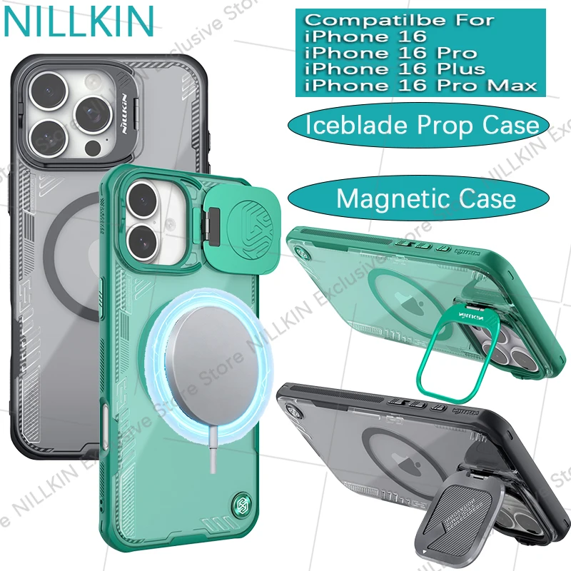 

Nillkin For iPhone 16 Pro Max 16 Plus 16+ Iceblade Prop Magnetic lens cover bracket anti drop airbag phone case protective cover