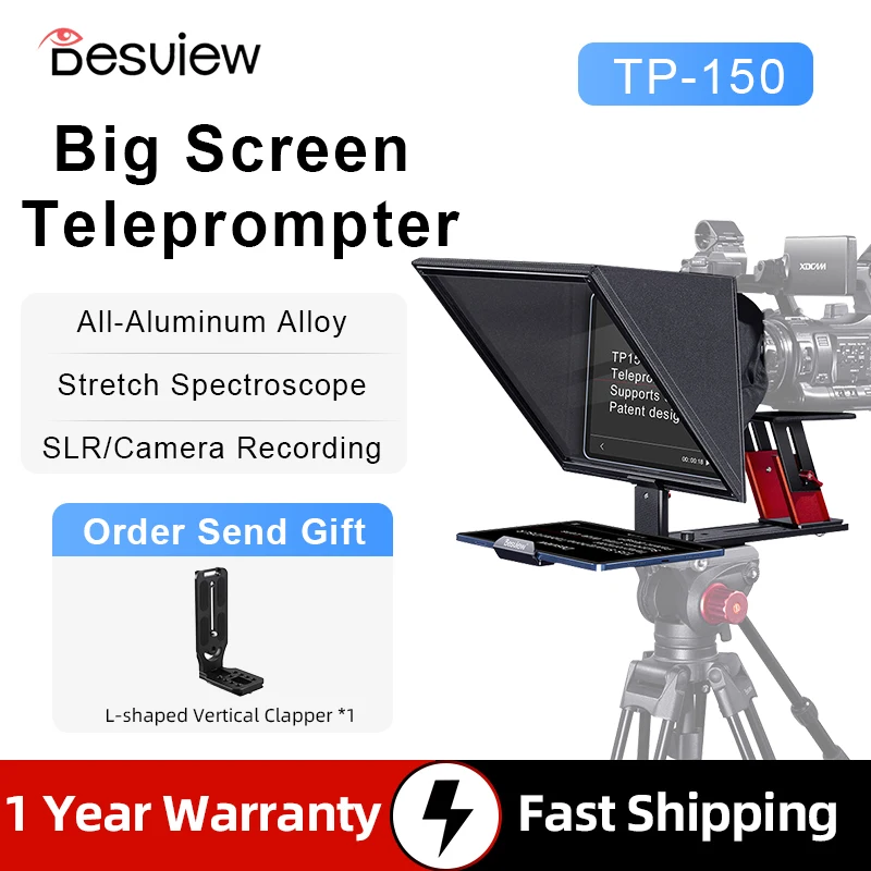 Desview TP150 Teleprompter 15 Metal Teleprompter with Alloy Box Remote Control&App iOS/Android for DSLR Camcorder Video Shooting