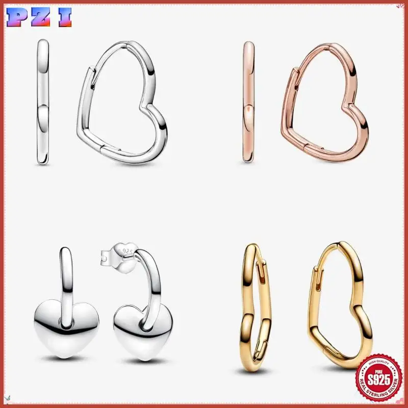 

2025 Fashion New S925 Silver Exquisite Panjia Moments Series Earrings Asymmetrical Heart Hoop Earrings Heart Open Hoop Earrings