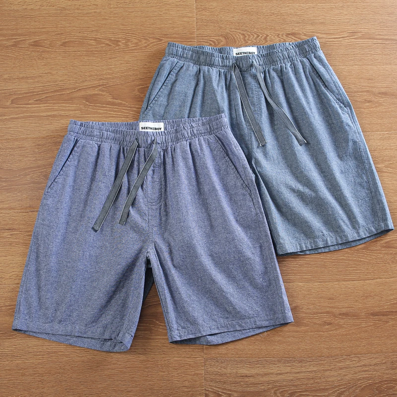 

Мужские летние повседневные брюки с эластичным поясом, длиной до колена, дышащие, удобные, для дома, молодежные, модные, прямого кроя