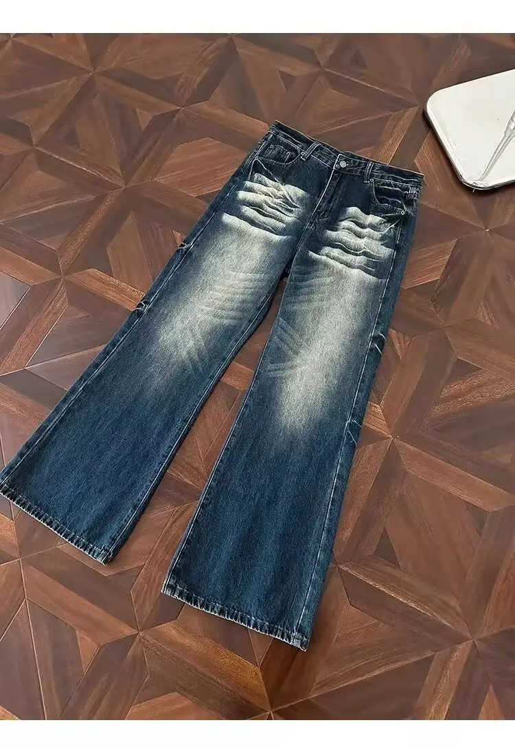 

Gothic washed new American style micro flared jeans suitable for both men and women retro wide leg pants loose street floor pant