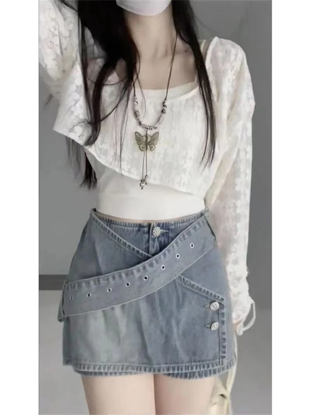 American Style Spicy Girl Irregular Low Waist Denim Skirt Women's 2026 Autumn Design Sense  Skirt Bodycon Shorts