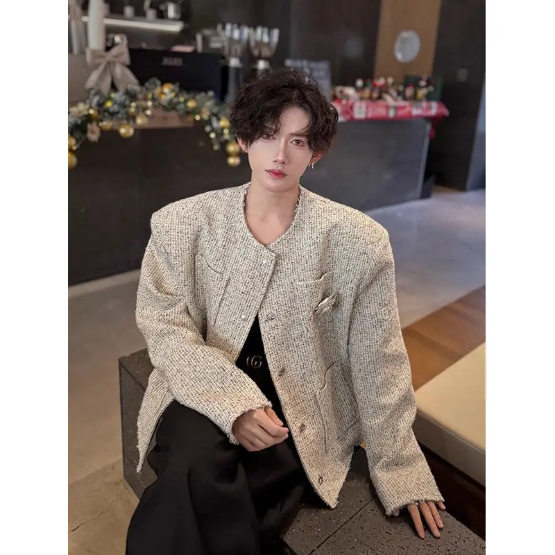 

TANGZ STUDIO Men's Rose Patterned Woolen Jaet oulder Padded Collarl Top for Spring Autumn And Winter