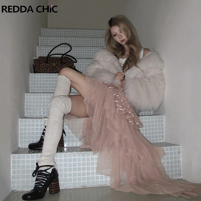 

ReddaChic принцесса женская юбка-торт Fairycore розовый тюль с эластичной резинкой на талии нерегулярная многослойная струящаяся юбка с рюшами Cutecore одежда