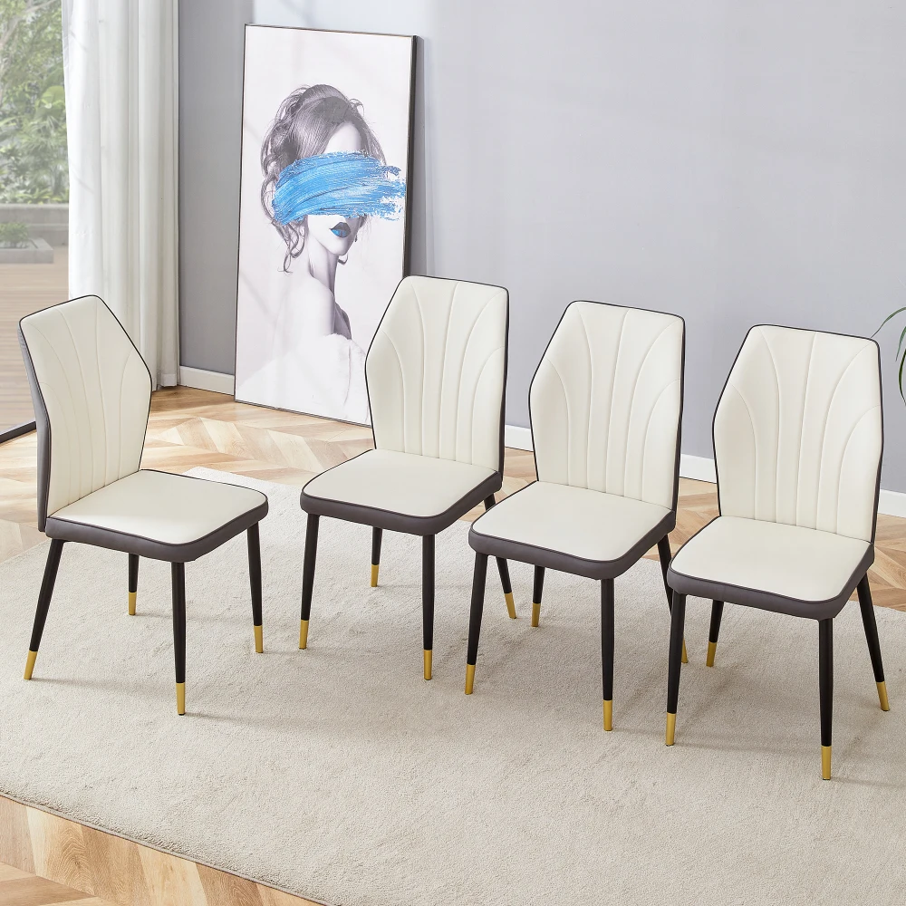 4 modern dining chairs with stylish PU patterned backrest and black metal legs for a comfortable home experience