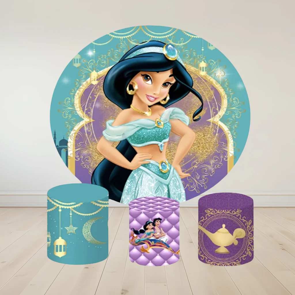 

Hasbro Aladdin Жасмин Плинтус Десертный Стол Крышка Цилиндра Круглый Фото Фон Душ День Рождения Фотография Фон