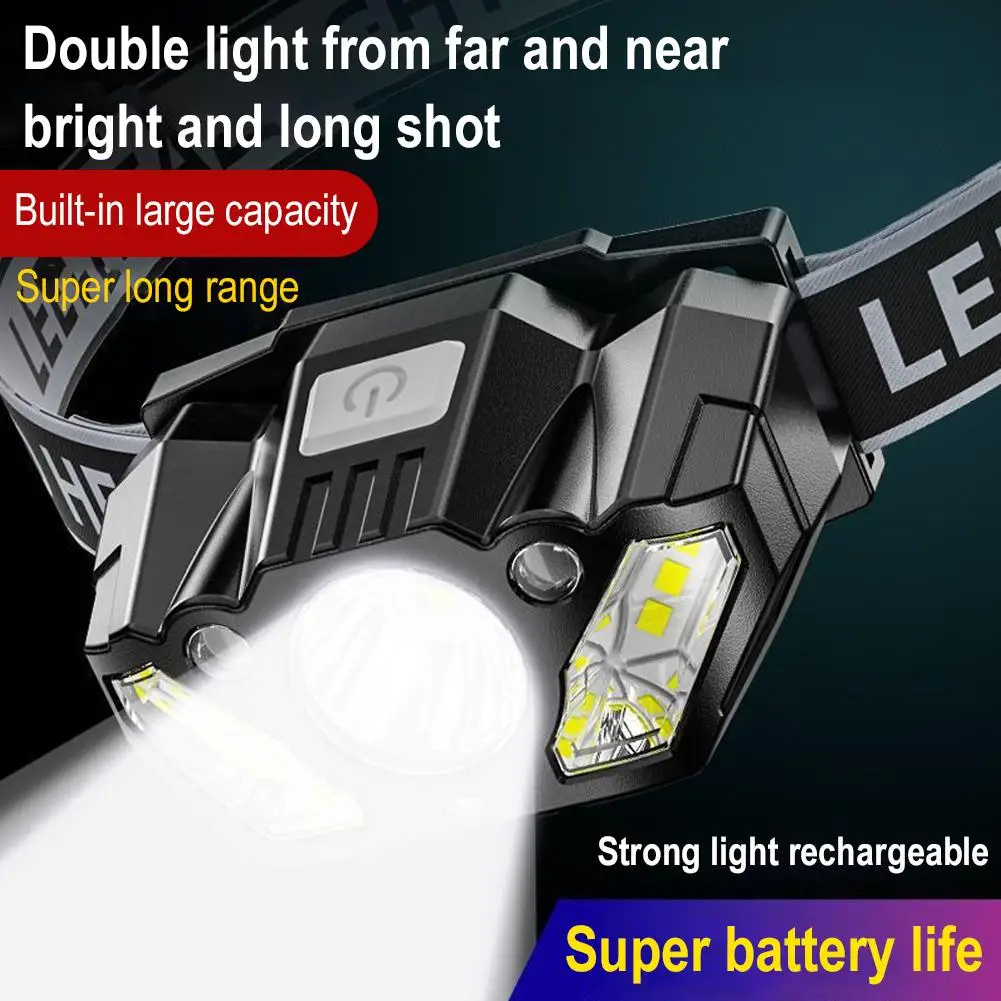 Powerful LED Headlight Sensor Head Light Type C Rechargeable Headlamp Head Torch Head Flashlight Waterproof for Camping Hik T5Q6