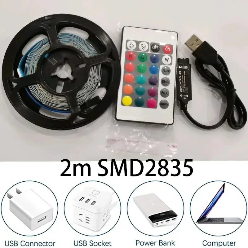 2M RGB USB diody na wstążce LED SMD2835 24 klucz zdalnego sterowania elastyczna taśma taśma z diodami do pokoju podświetlenia oświetlenie dekoracyjne