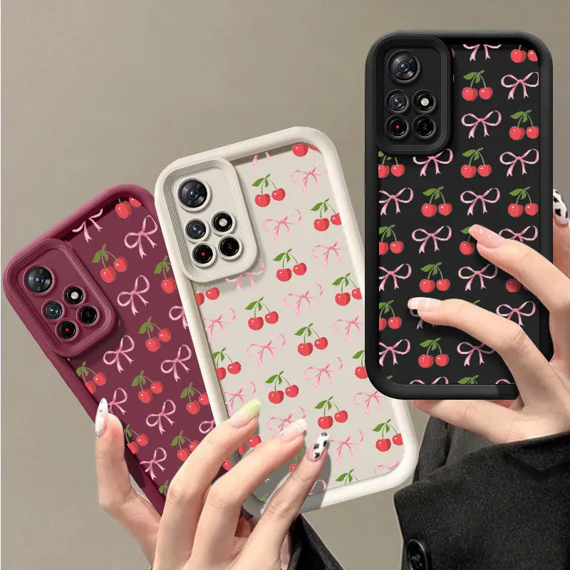 Bow Cherry Fashine Case For Redmi NOTE 10C 11 11T 12 12S 12C 13 13C A1 A2 A3 K40 K50 PRO PLUS 4G 5G Shockproof Soft Cover Shell