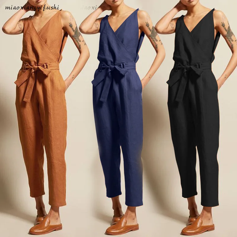 Crinkle Cotton Jumpsuit for Women Boho - 2026 Spring Wide Leg Romper, Casual One Piece Pantsuit