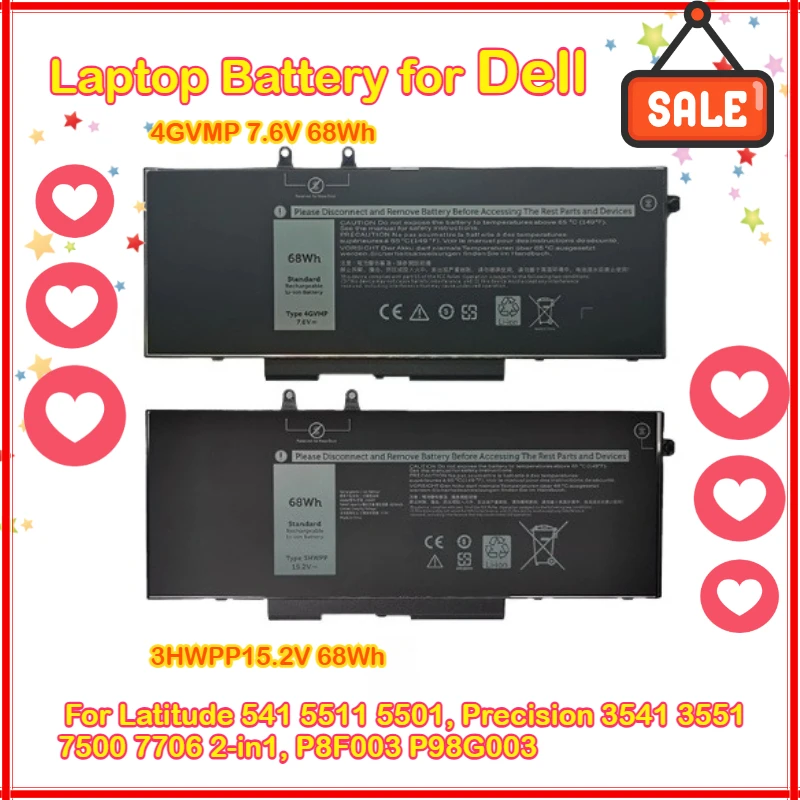 

New 3HWPP 420mAh 15.2V Laptop Battery for Dell Latitude 541 5511 5501, Precision 3541 3551 7500 7706 2-in1, P8F003 P98G003
