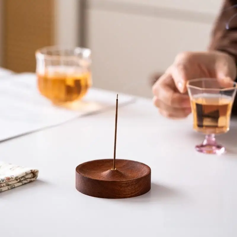 New 1Pcs Agarwood Tray Holder North American Black Walnut Solid Wood Incense Stick Handmade Tea Ceremony Round Incense Burner
