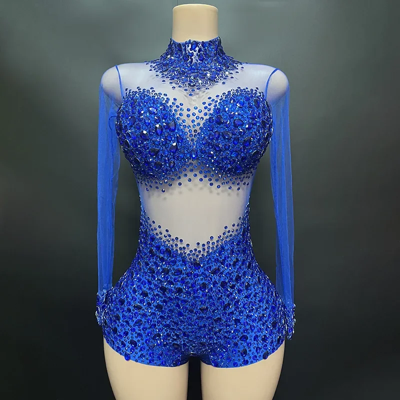 Luxury Sexy See Through Mesh Bodysuit Evening Party Performance Costume Birthday Party Nightclub Singer Dancer Stage Playsuits