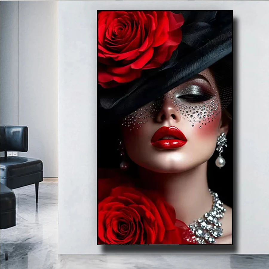 

Элегантные красные украшения для губ для женщин, полный комплект алмазной живописи, 5D мозаика, красота, леди, картина, алмазная вышивка, домашний декор, поделки