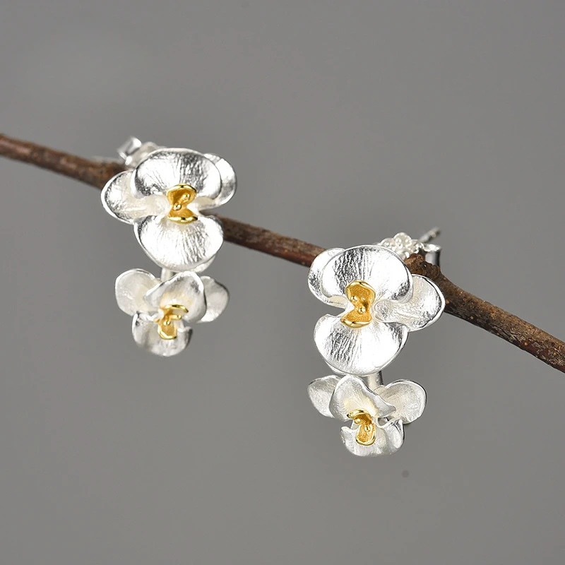 Butterfly orchid earrings with simple artistic temperament  flower ear accessories