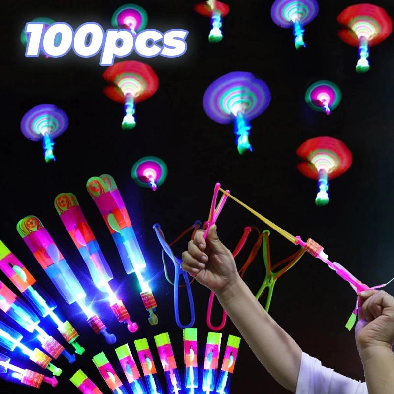 10/20/50pcs Amazing Light Toy Arrow Rocket Helicopter Flying Toy LED Light Toys Party Fun Gift Rubber Band Catapult