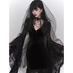 Black Gothic Dress Women Slim Bodycon 2025 Spring Vintage Dress Office Lady Goth Harajuku Pure Color Clothing Outwear Chic
