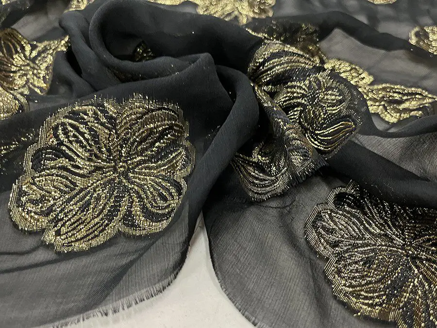 Designer Cloth Silk Silk Flower Raindrops Fashion Cloth Semi-Transparent Black and White Woven Silk Fabric Dress