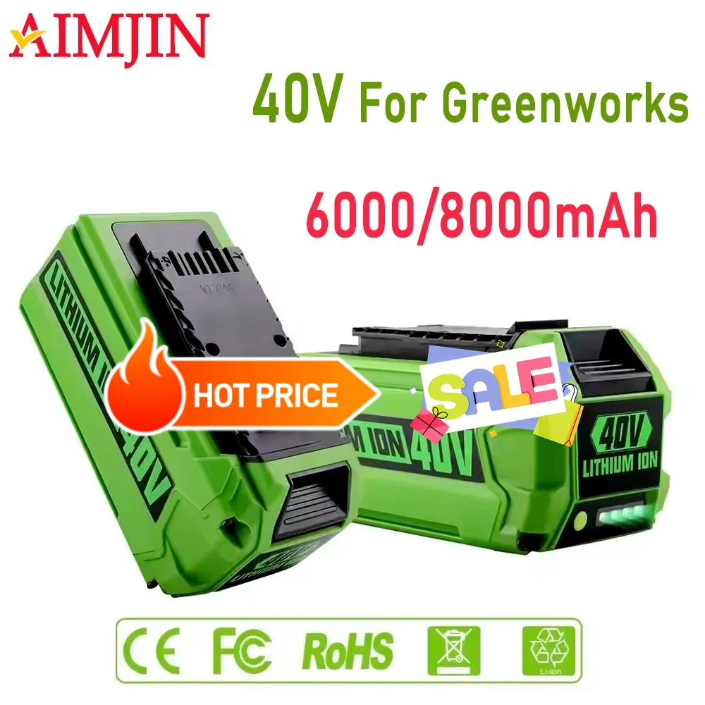 For Greenworks 8000mAh Li-ion Battery 40V 8.0AH SU battery 29472 29462 25322 24252 29727 29717 RU 40v for greenworks battery