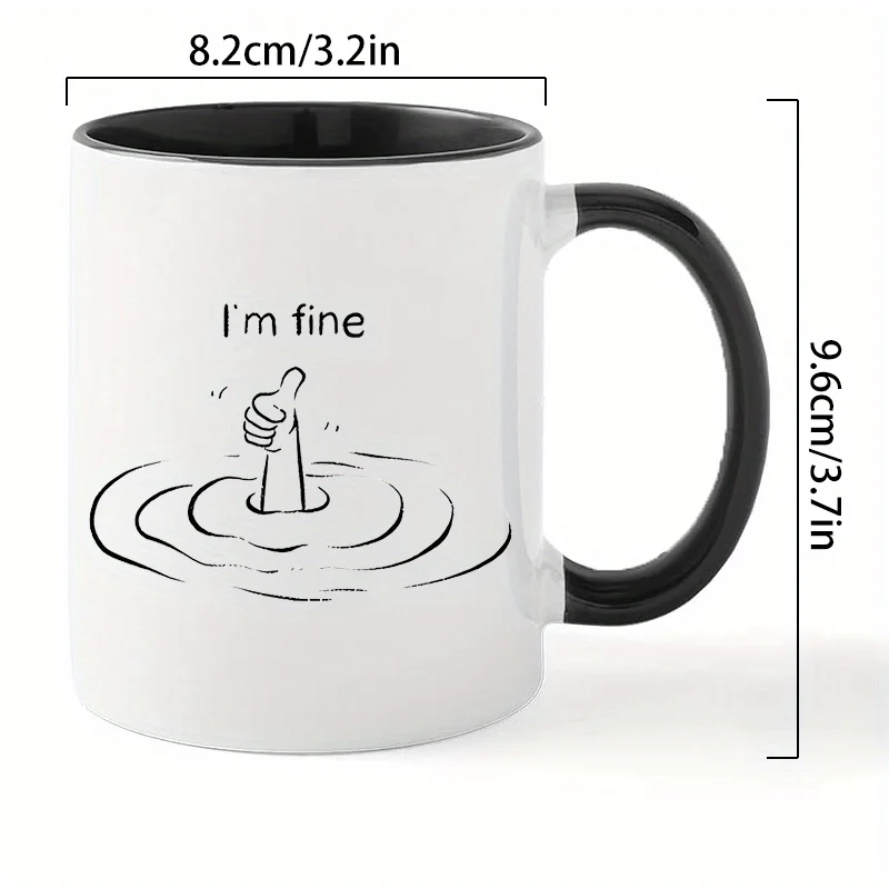 I'm Fine Coffee Mug - Humorous design with a thumbs up gesture, insulated and reusable, perfect gift for men and women, hand was