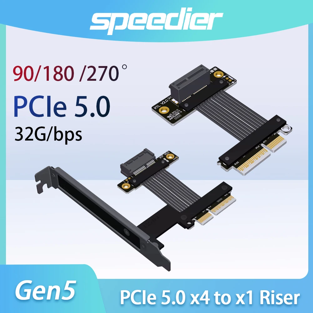 ADT PCIe 5.0 X4 To X1 Riser Cable Gen5 32Gbps Flexible Extension Adapter for Wireless Ethernet Card SSD USB Capture Card 5-100cm
