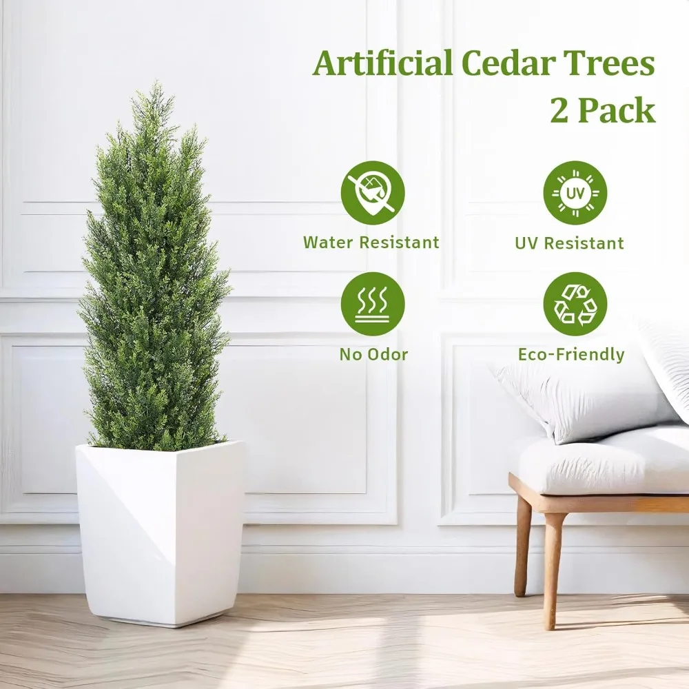 

4-foot Artificial Outdoor Tree 2-piece Set - UV Resistant Artificial Cedar, Pine, Cypress Shrubs and Shrubs, Fake Ceramic